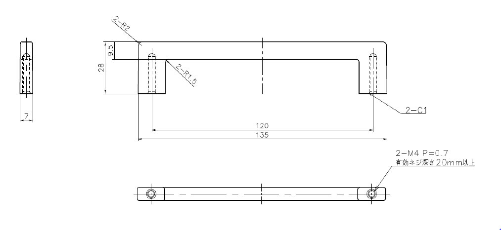 取手 NT-1004-38 寸法図 穴ピッチ120mm